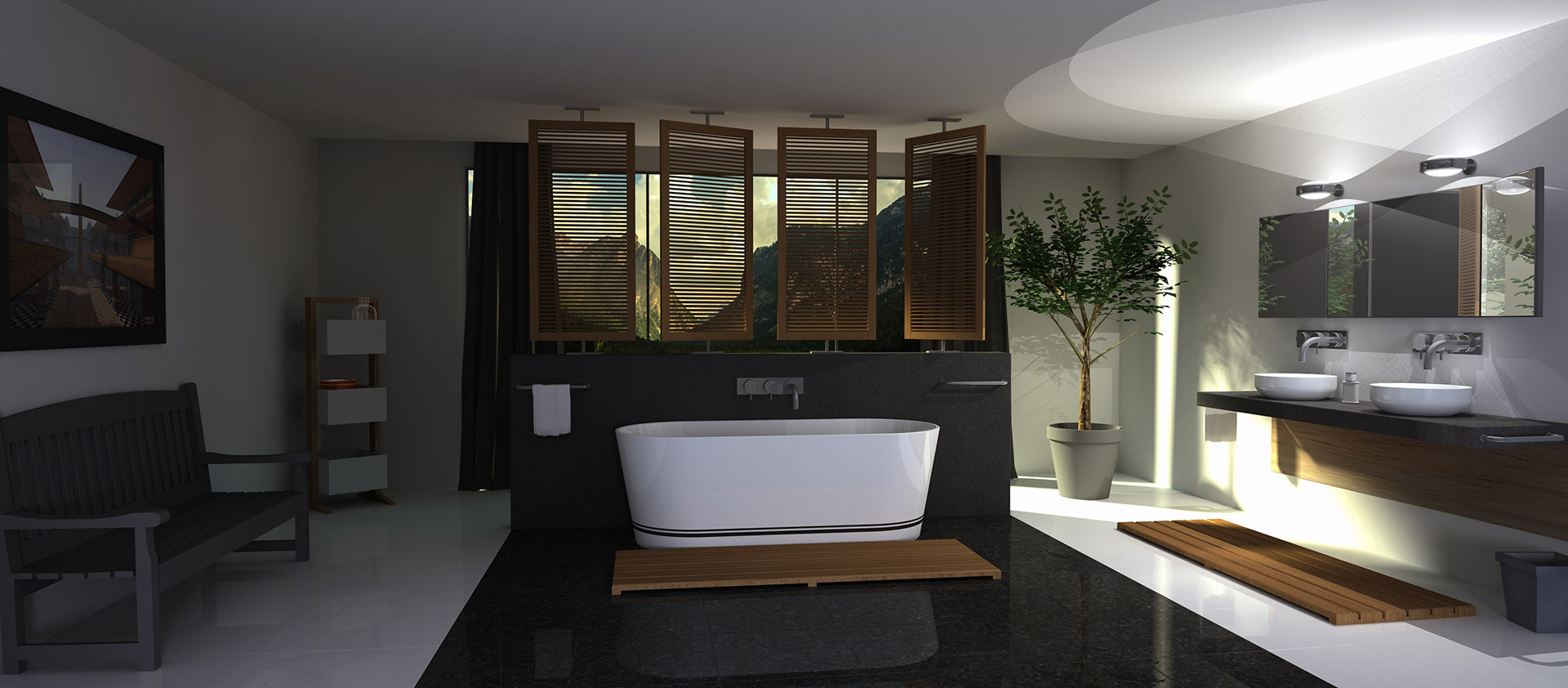 Photographie d'une salle de bains avec baignoir design