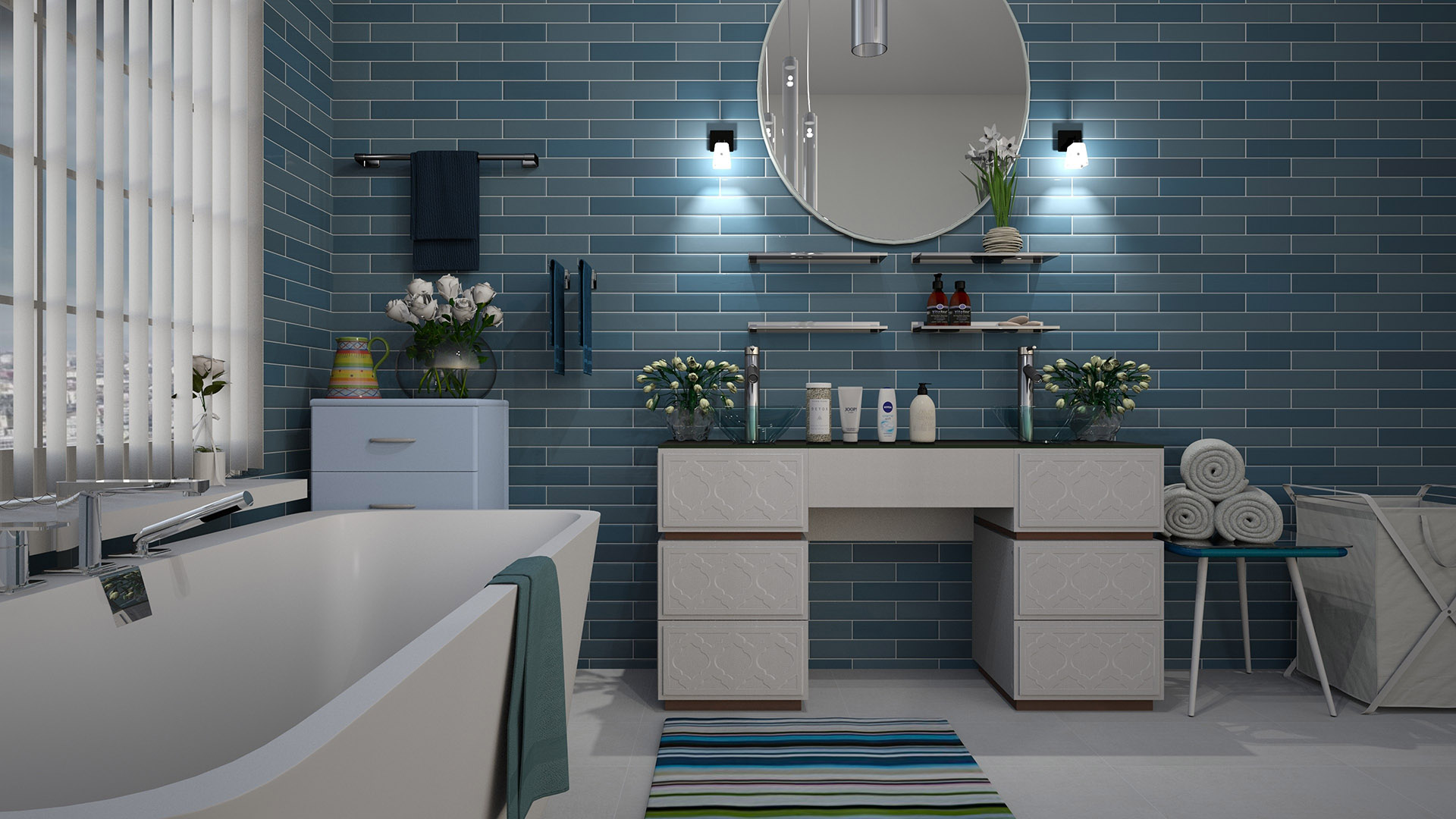Photographie d'une salle de bains avec baignoir design
