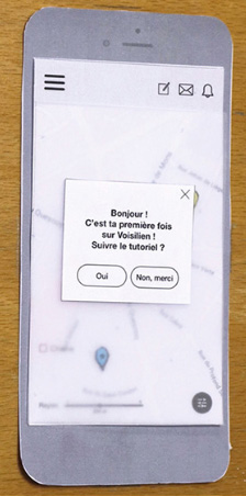 Image d'un écran du second prototype papier du projet Voisilien