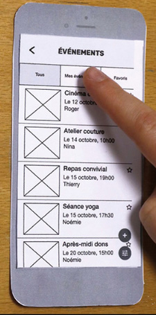 Image d'un écran du second prototype papier du projet Voisilien