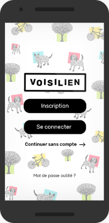 Image d'un écran du prototype écran final avec couche graphique du projet Voisilien